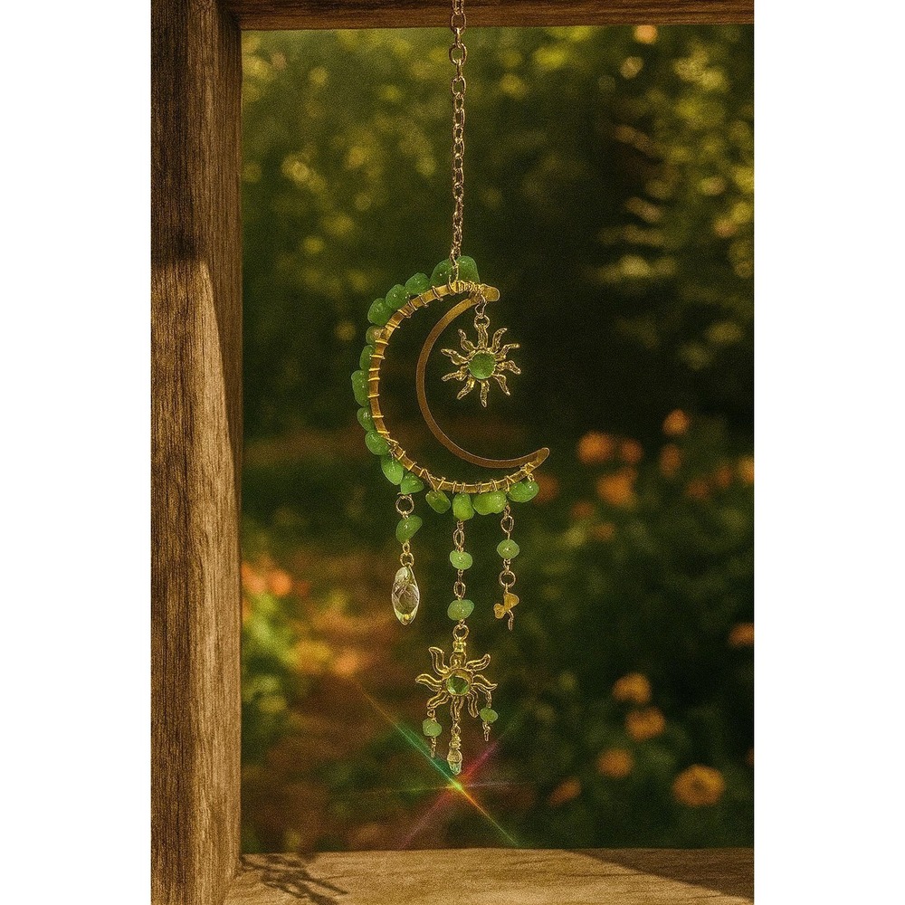 Green Aventurineโ Crescent Moon & Sun Suncatcher